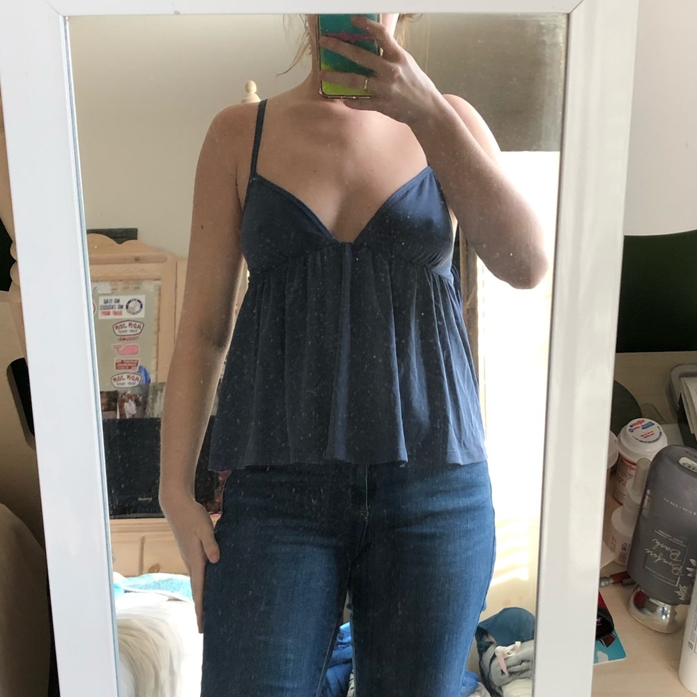 Blue express spaghetti tank that’s backless